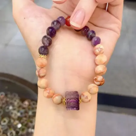 Amethyst + network stone + red agate single-loop bracelet jewelry Amethyst + network stone + red agate single-loop bracelet jewelry